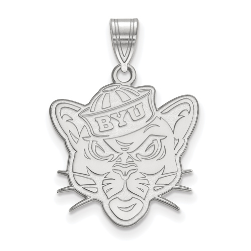 BYU Cosmo the Cougar Pendant 3/4in 14k White Gold