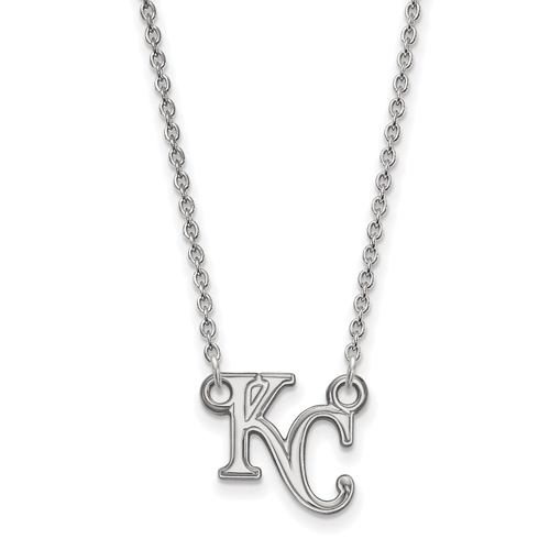 14kt White Gold 1/2in Kansas City Royals KC Pendant on 18in Chain