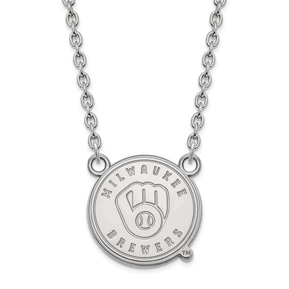 10k White Gold Milwaukee Brewers Pendant on 18in Chain