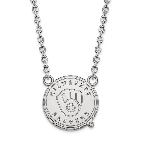 14k White Gold Milwaukee Brewers Pendant on 18in Chain