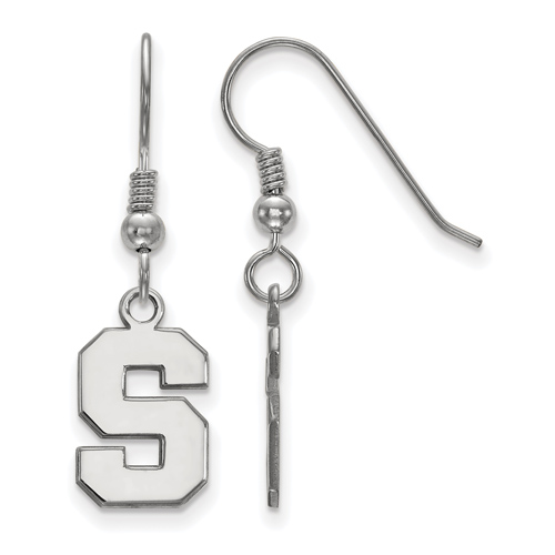 Sterling Silver Michigan State University Block S Dangle Wire Earrings