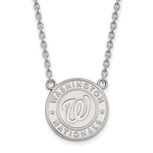 10k White Gold Washington Nationals Pendant on 18in Chain
