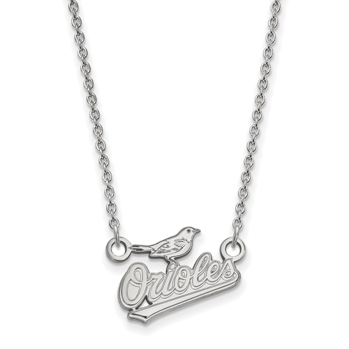 14k White Gold 1/2in Baltimore Orioles Baseball Pendant on 18in Chain