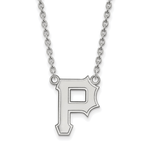 10k White Gold 5/8in Pittsburgh Pirates P Pendant on 18in Chain
