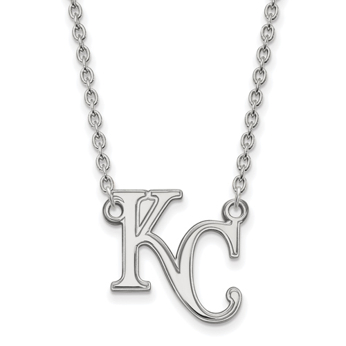 10kt White Gold Kansas City Royals KC Pendant on 18in Chain