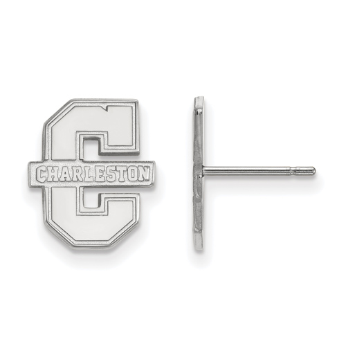 College of Charleston Small Logo Post Earrings 14k White Gold