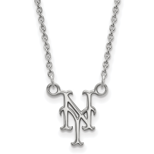 10kt White Gold 1/2in New York Mets NY Pendant on 18in Chain