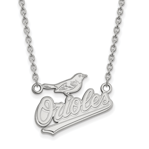 14k White Gold 1/2in Baltimore Orioles Pendant on 18in Chain