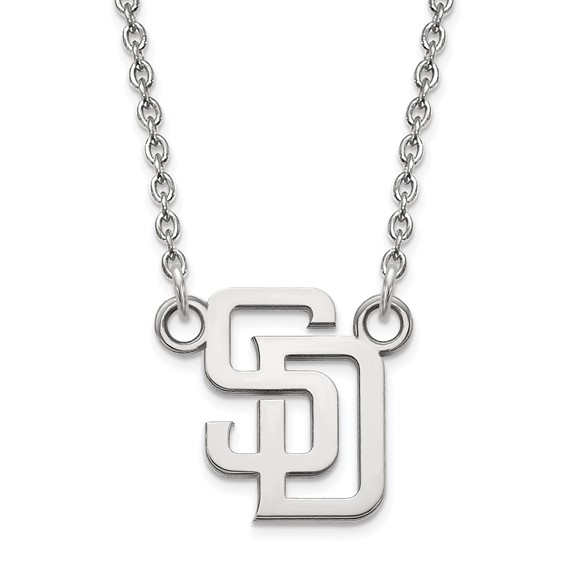 10k White Gold 1/2in San Diego Padres Baseball Necklace