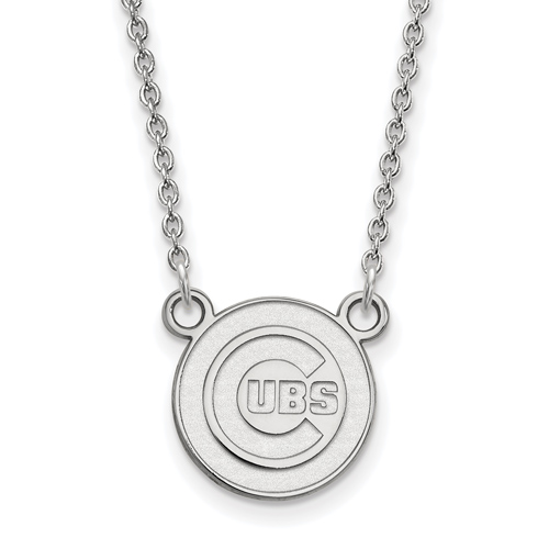 Sterling Silver 1/2in Chicago Cubs Logo Pendant on 18in Chain