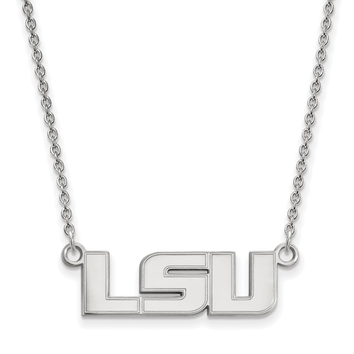14kt White Gold 3/8in LSU Pendant with 18in Chain