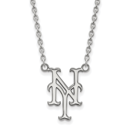 10kt White Gold New York Mets NY Pendant on 18in Chain