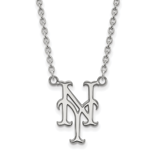 10kt White Gold New York Mets NY Pendant on 18in Chain