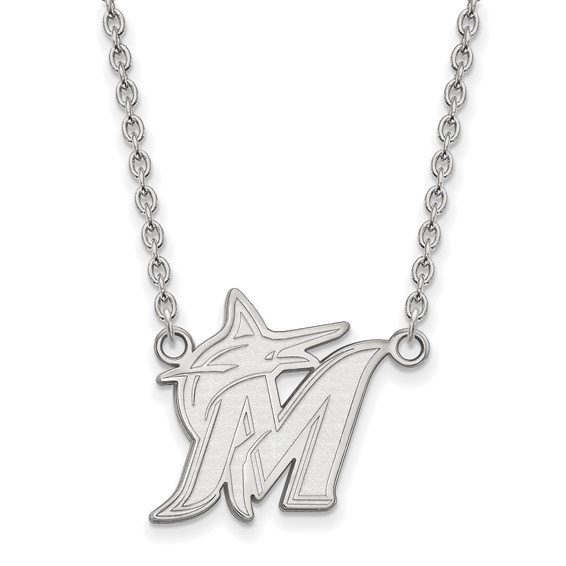 Sterling Silver Miami Marlins Pendant on 18in Chain