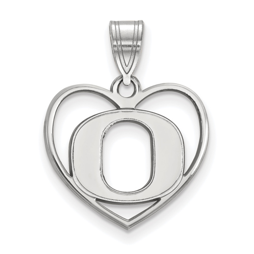 Sterling Silver 5/8in University of Oregon Pendant in Heart
