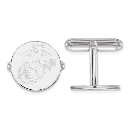 Sterling Silver US Marine Corps Eagle Globe and Anchor Disc Cuff Links