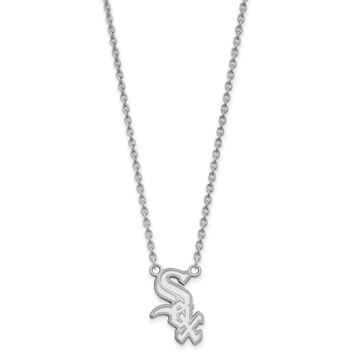 14kt White Gold Chicago White Sox Pendant on 18in Chain