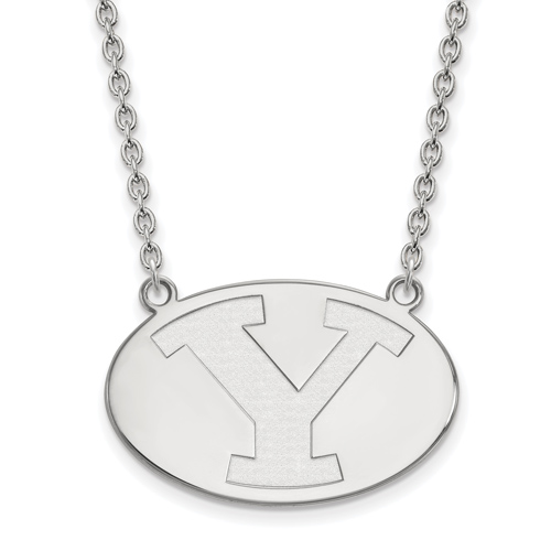 Brigham Young University Oval Necklace 3/4in 14k White Gold