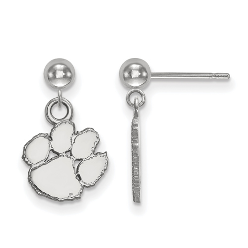 14kt White Gold Clemson University Logo Dangle Ball Earrings