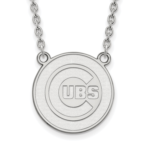 10kt White Gold Chicago Cubs Round Logo Pendant on 18in Chain