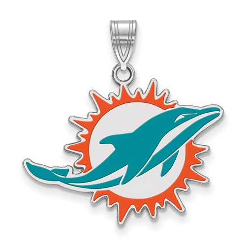 Sterling Silver Miami Dolphins Small Enamel Pendant