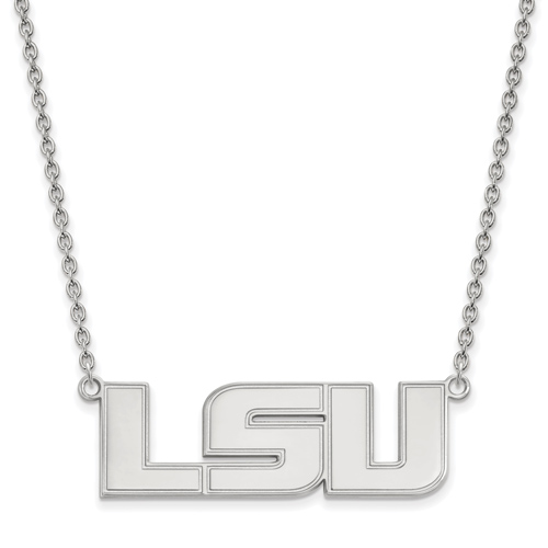 14kt White Gold 5/8in LSU Pendant with 18in Chain