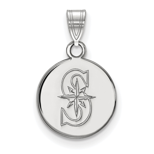 14k White Gold 1/2in Seattle Mariners S Round Pendant