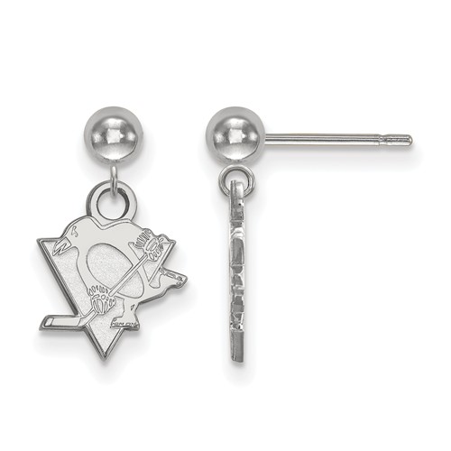 14k White Gold Pittsburgh Penguins Dangle Ball Earrings
