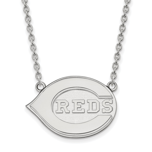 14k White Gold Cincinnati Reds Pendant on 18in Chain