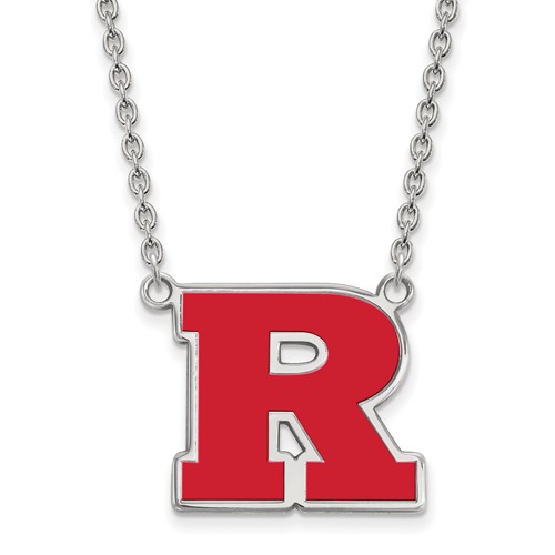 Sterling Silver Rutgers University R Enamel Necklace