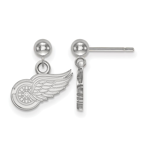 14k White Gold Detroit Red Wings Dangle Ball Earrings