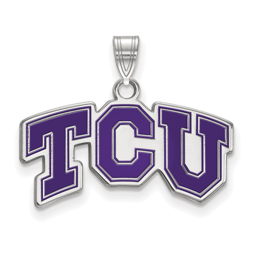 Sterling Silver 1/2in Texas Christian University TCU Enamel Pendant