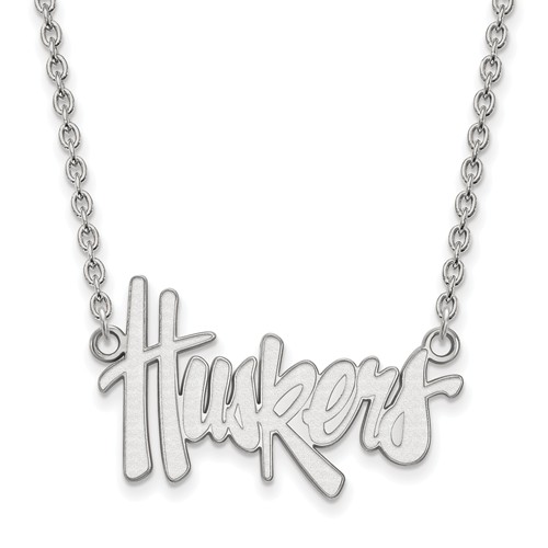 10kt White Gold University of Nebraska Huskers Pendant with 18in Chain