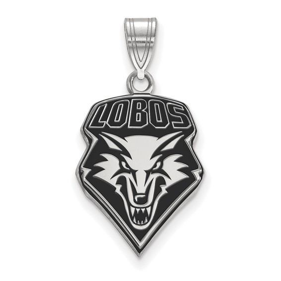 Sterling Silver University of New Mexico Lobos Enamel Logo Pendant 3/4in