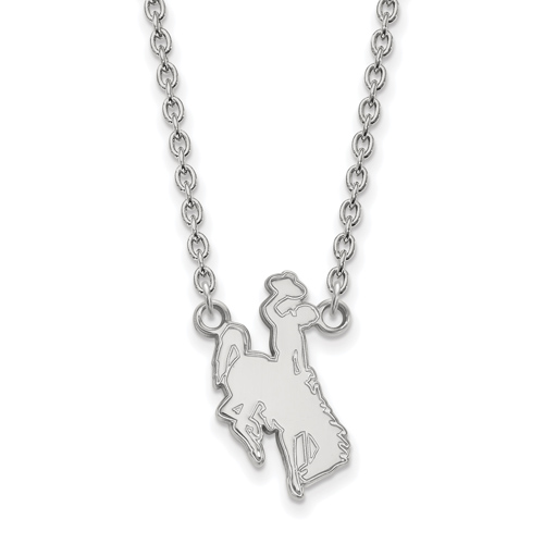 Silver 3/4in University of Wyoming Cowboy Pendant with 18in Chain
