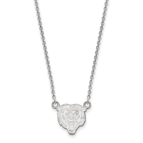 10k White Gold Small Chicago Bears Pendant with 18in Chain
