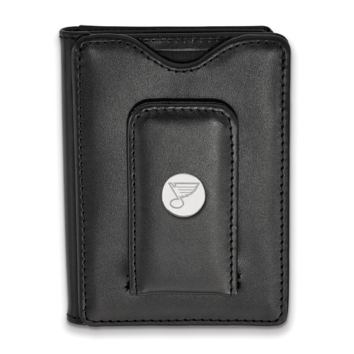 Sterling Silver St. Louis Blues Black Leather Wallet