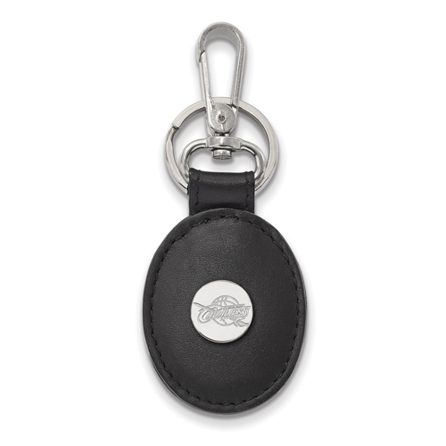 Sterling Silver Cleveland Cavaliers Black Leather Key Chain