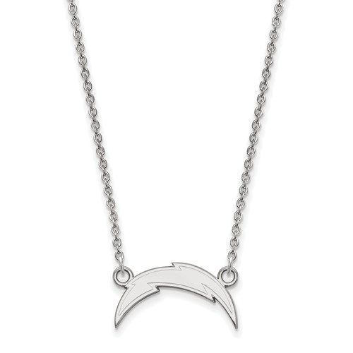14k White Gold Small Los Angeles Chargers Pendant with 18in Chain