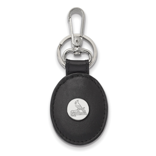 Sterling Silver St. Louis Cardinals Black Leather Oval Key Chain