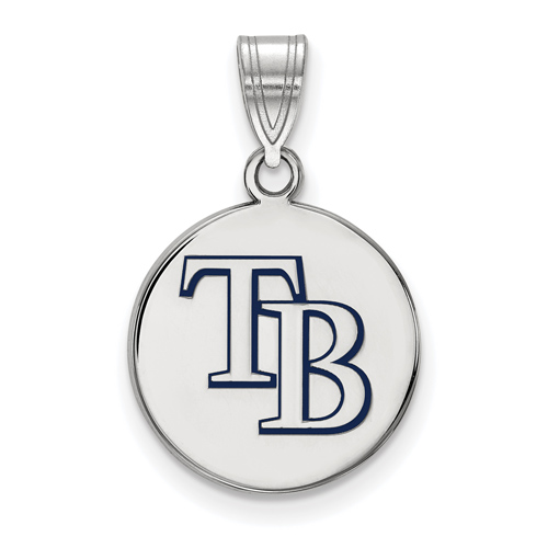Sterling Silver 5/8in Round Tampa Bay Rays Enamel Pendant