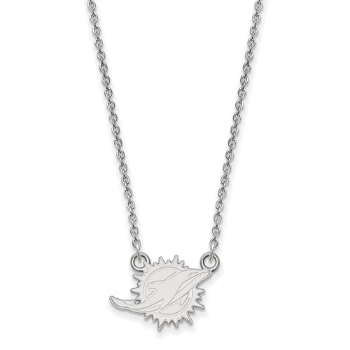 14k White Gold Small Miami Dolphins Pendant with 18in Chain