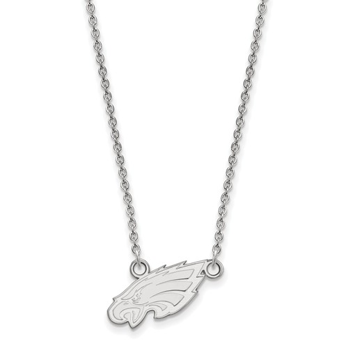 10k White Gold Small Philadelphia Eagles Pendant with 18in Chain