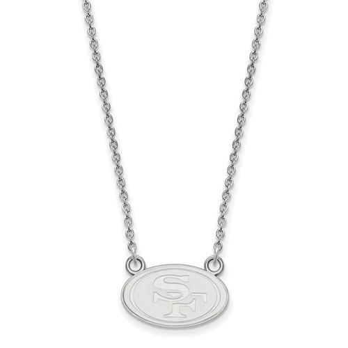 10k White Gold Small San Francisco 49ers Pendant with 18in Chain
