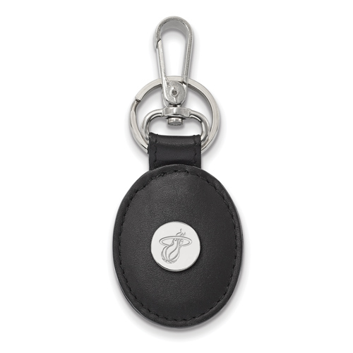 Sterling Silver Miami Heat Black Leather Key Chain