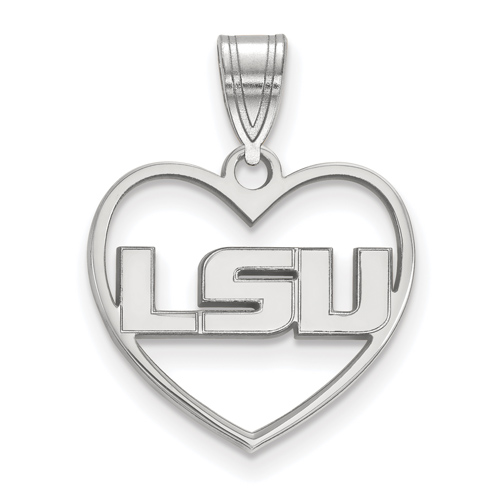 Sterling Silver 5/8in Louisiana State University Pendant in Heart