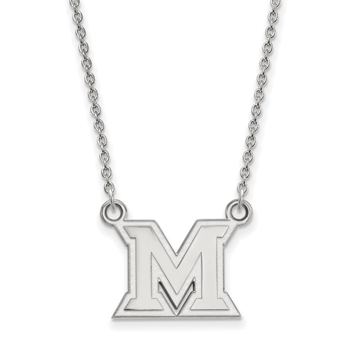 Miami University Small M Pendant on 18in Chain Sterling Silver