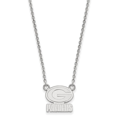 Sterling Silver Small Green Bay Packers Pendant with 18in Chain