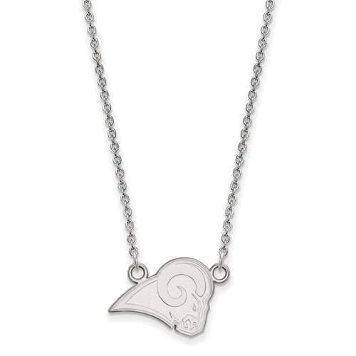 14k White Gold Small Los Angeles Rams Pendant with 18in Chain