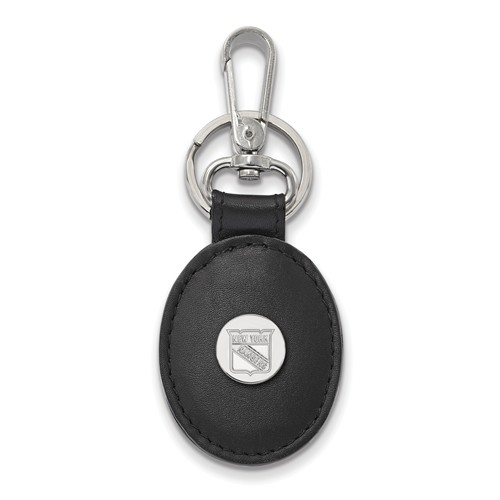 Sterling Silver New York Rangers Black Leather Oval Key Chain
